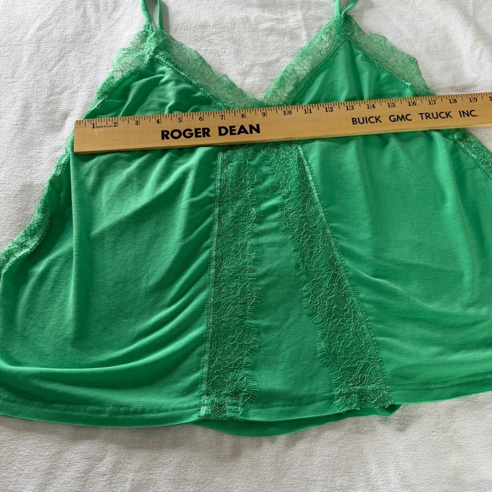 POL Green Lace Trim Tank Small Boho Flowy Drapey Casual Festival Camisole - Picture 6 of 11